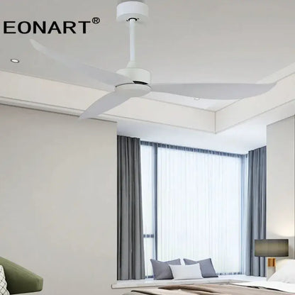 Modern black & white plastic blade ceiling fan with remote bedroom