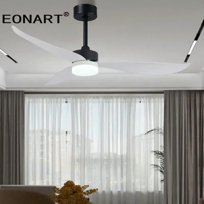Modern black & white plastic blade ceiling fan with remote bedroom