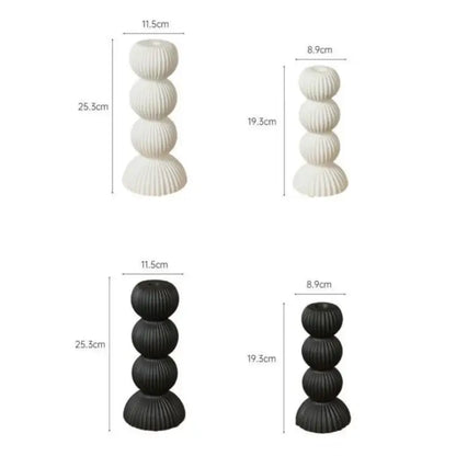 Modern black & white ribbed geometric ceramic candle holder living room