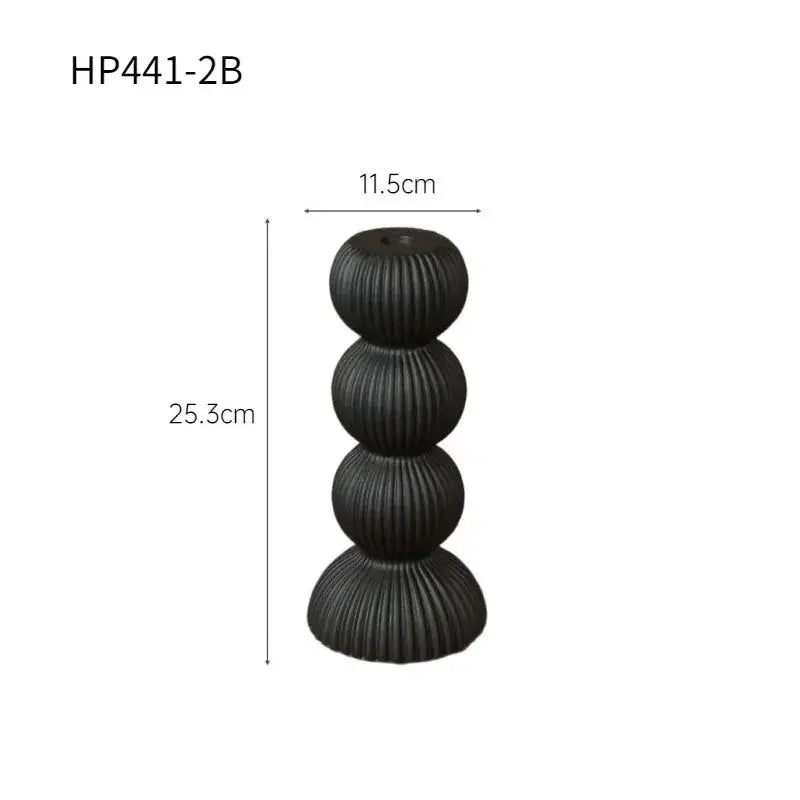 Modern black & white ribbed geometric ceramic candle holder living room