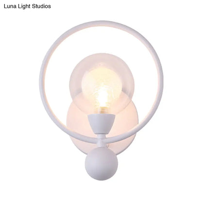 DecorBites™ Modern Black/White Ring Wall Sconce Lamp with Glass Ball Shade