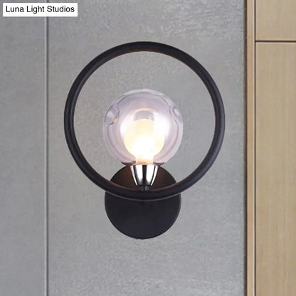 DecorBites™ Modern Black/White Ring Wall Sconce Lamp with Glass Ball Shade