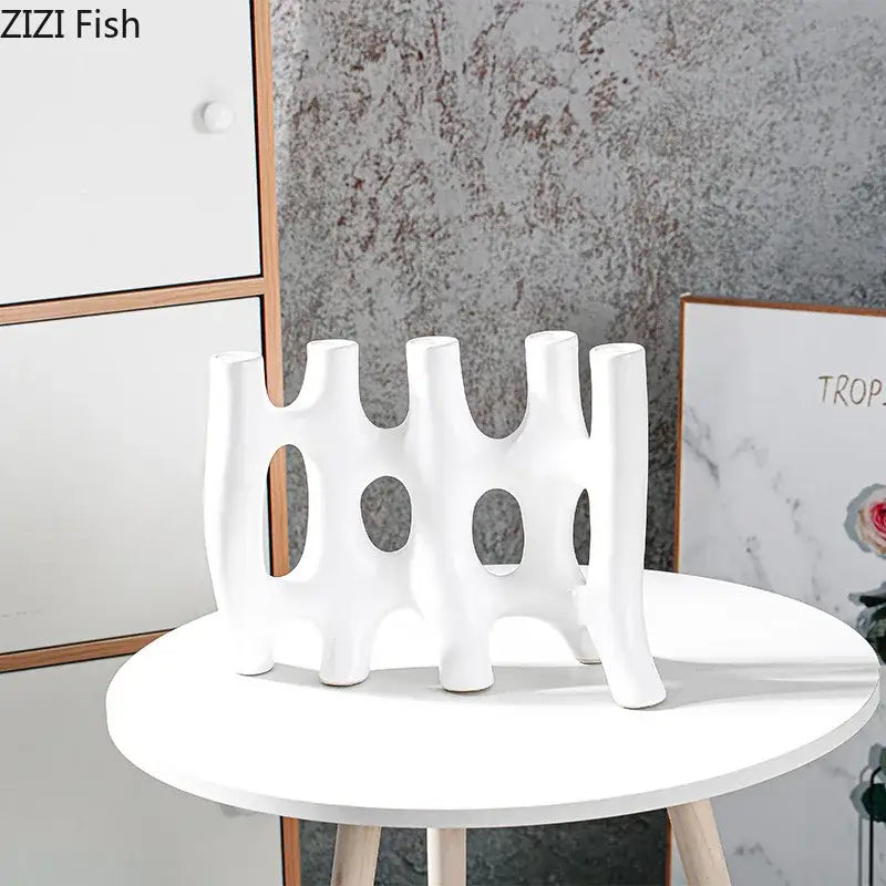 Modern black & white sculptural ceramic vase living room decor