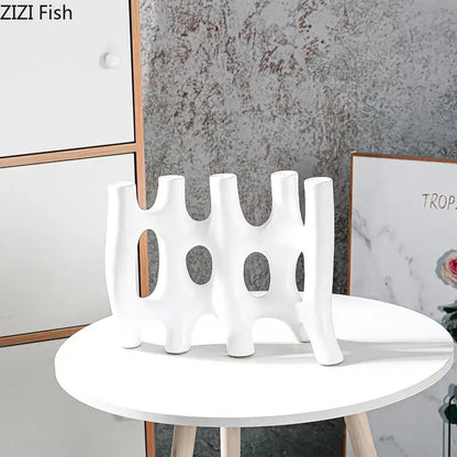 Modern black & white sculptural ceramic vase living room decor