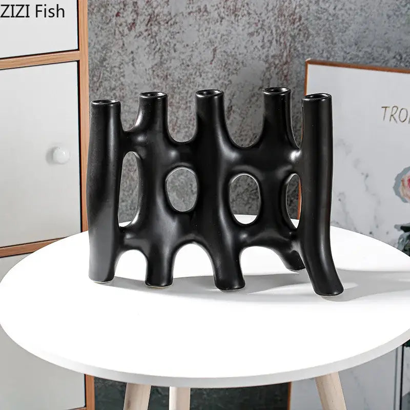 Modern black & white sculptural ceramic vase living room decor