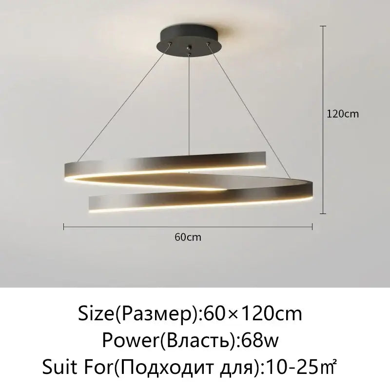 Modern black & white spiral chandelier living room pendant light