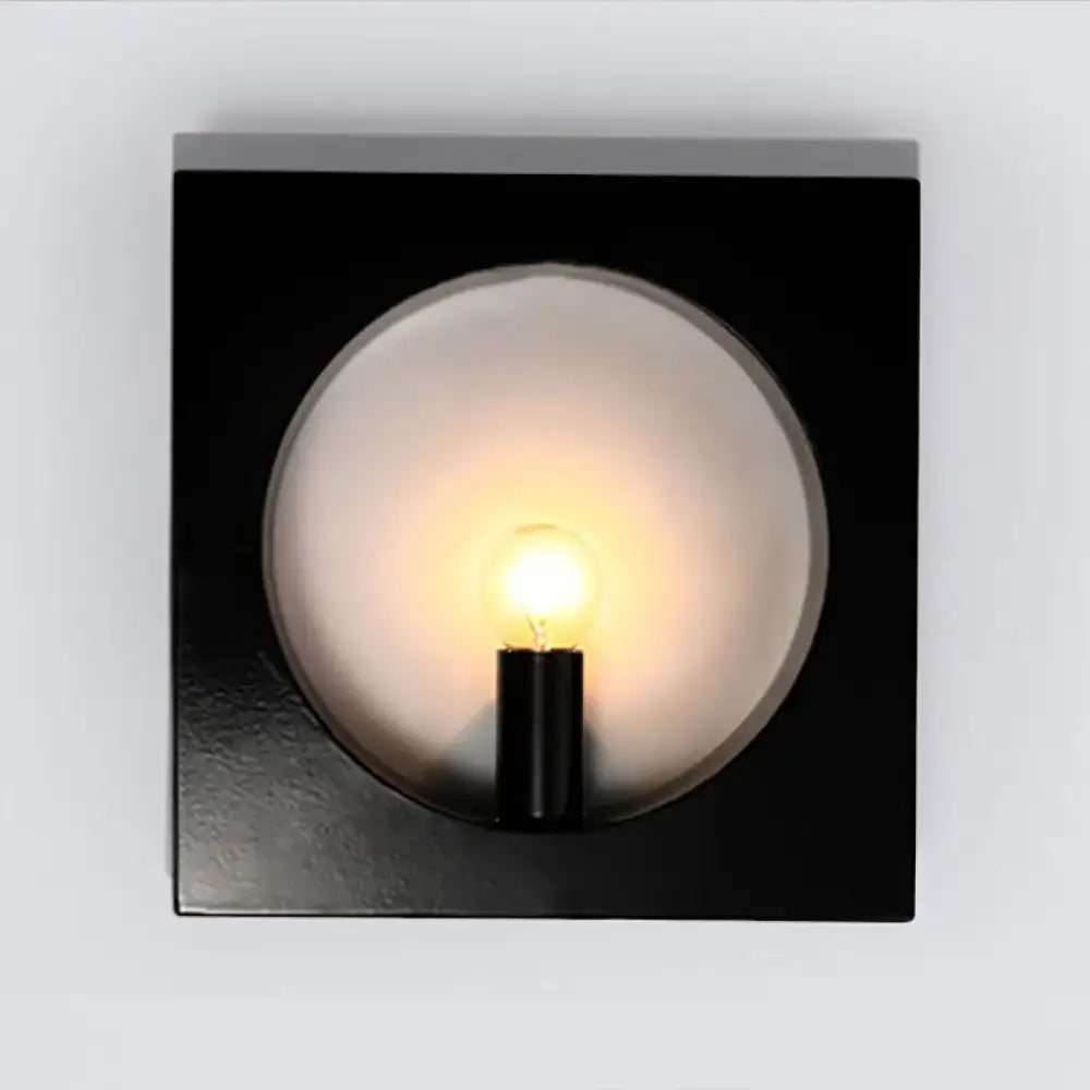 Modern black & white square wall lamp bedroom glass globe fixture
