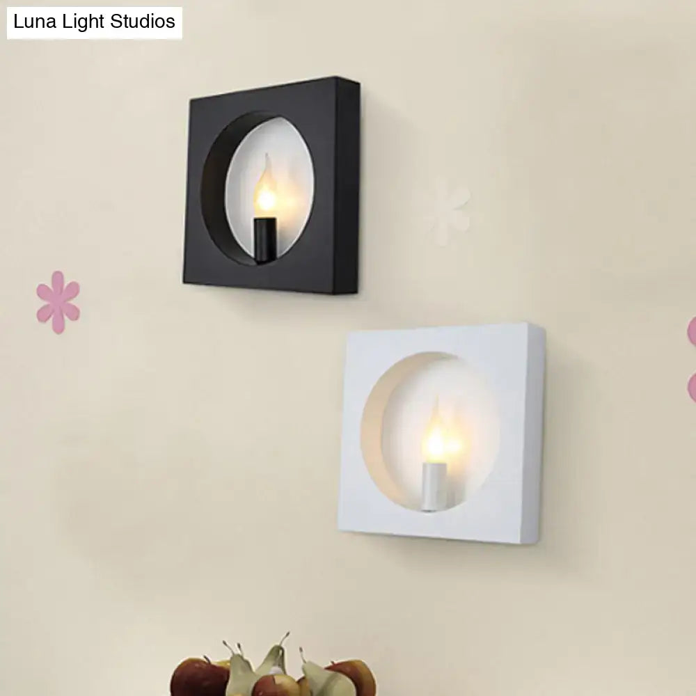 Modern black & white square wall lamp bedroom glass globe fixture