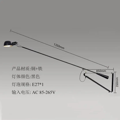 Modern black & white swing arm wall lamp for living room