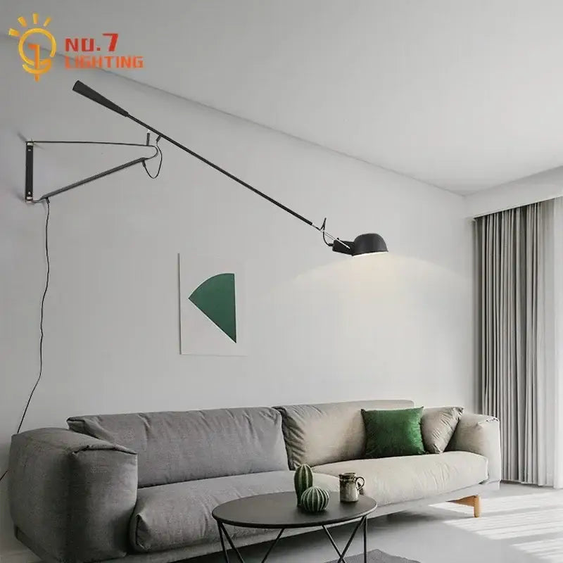 Modern black & white swing arm wall lamp for living room