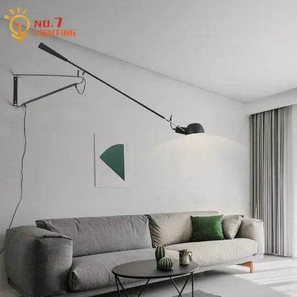 Modern black & white swing arm wall lamp for living room