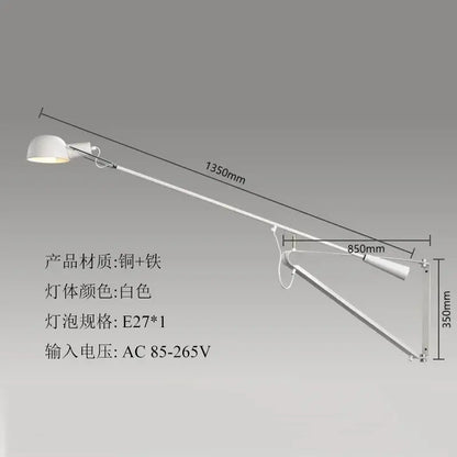 Modern black & white swing arm wall lamp for living room