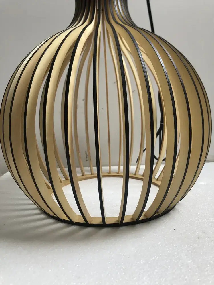 Modern black & white wood cage pendant light for living room