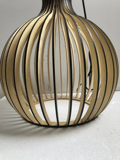 Modern black & white wood cage pendant light for living room