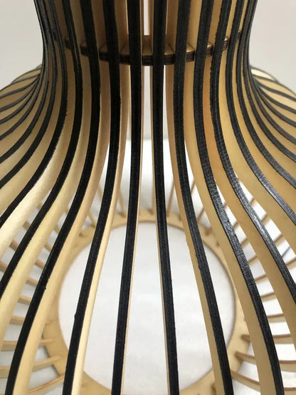 Modern black & white wood cage pendant light for living room