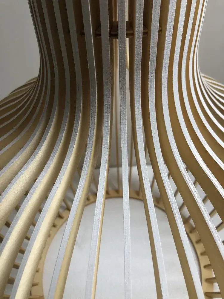 Modern black & white wood cage pendant light for living room