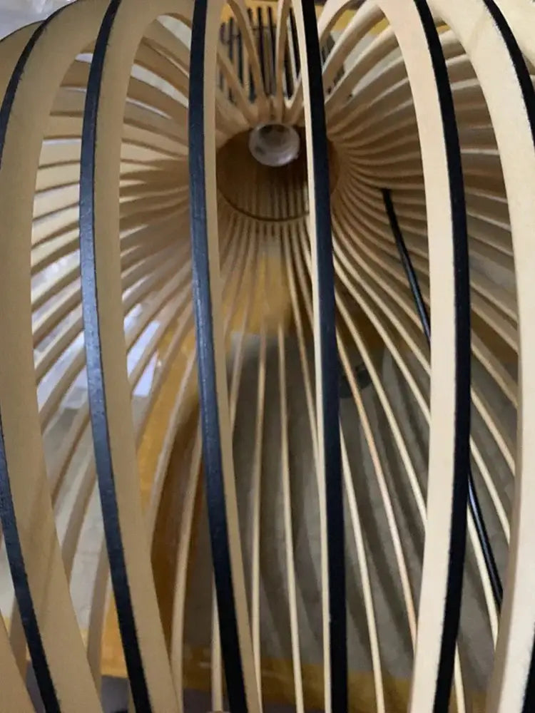 Modern black & white wood cage pendant light for living room