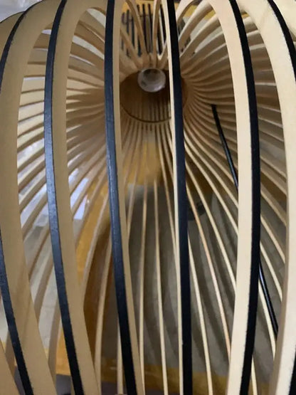 Modern black & white wood cage pendant light for living room