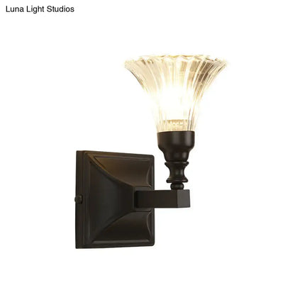 Modern black wide flare flush mount wall sconce – bedroom glass light
