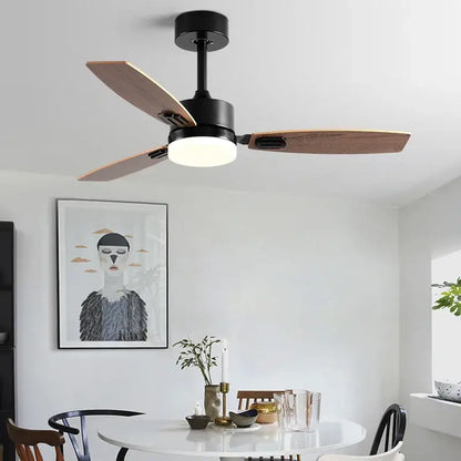 Modern black & wood blade ceiling fan with led light for living room