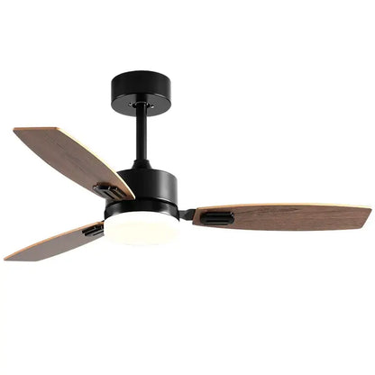 Modern black & wood blade ceiling fan with led light for living room