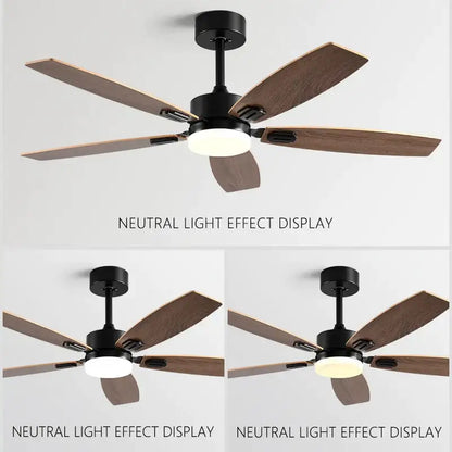 Modern black & wood blade ceiling fan with led light for living room