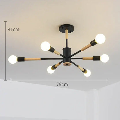 Modern black & wood led wooden ceiling light for living room