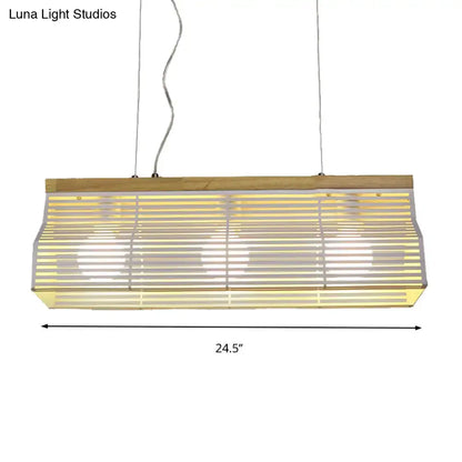 Modern black & wood slatted island pendant light dining room