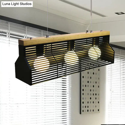 Modern black & wood slatted island pendant light dining room