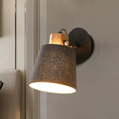 DecorBites™ Modern Black Wood Wall Lamp with Barrel Fabric Shade - Wall Mounted
