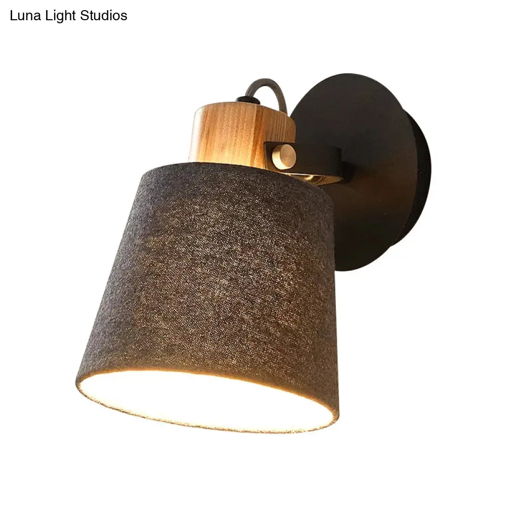 DecorBites™ Modern Black Wood Wall Lamp with Barrel Fabric Shade - Wall Mounted