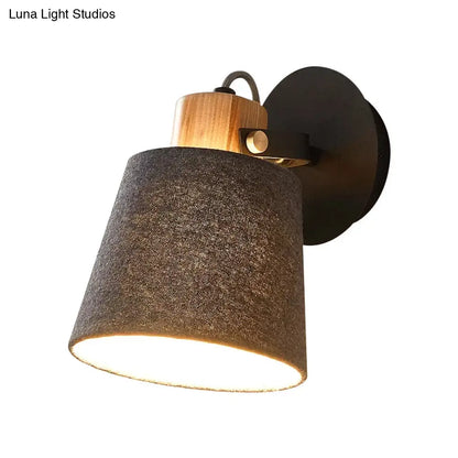 DecorBites™ Modern Black Wood Wall Lamp with Barrel Fabric Shade - Wall Mounted
