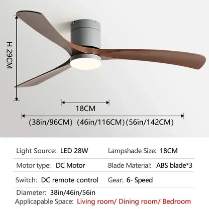 Modern black wooden ceiling fan with led light and remote bedroom
