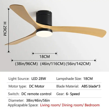 Modern black wooden ceiling fan with led light and remote bedroom