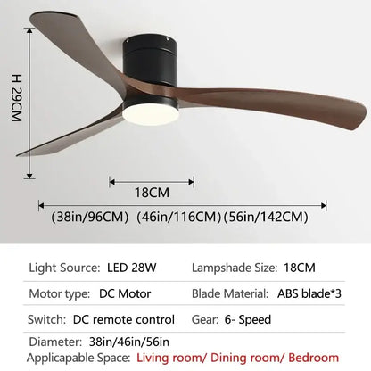 Modern black wooden ceiling fan with led light and remote bedroom