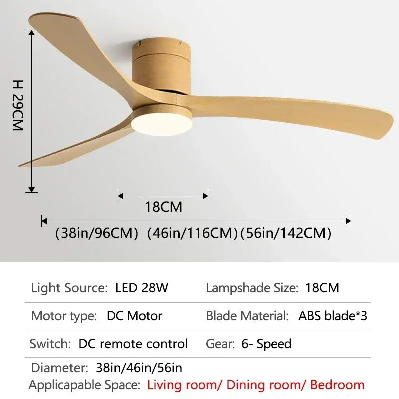 Modern black wooden ceiling fan with led light and remote bedroom