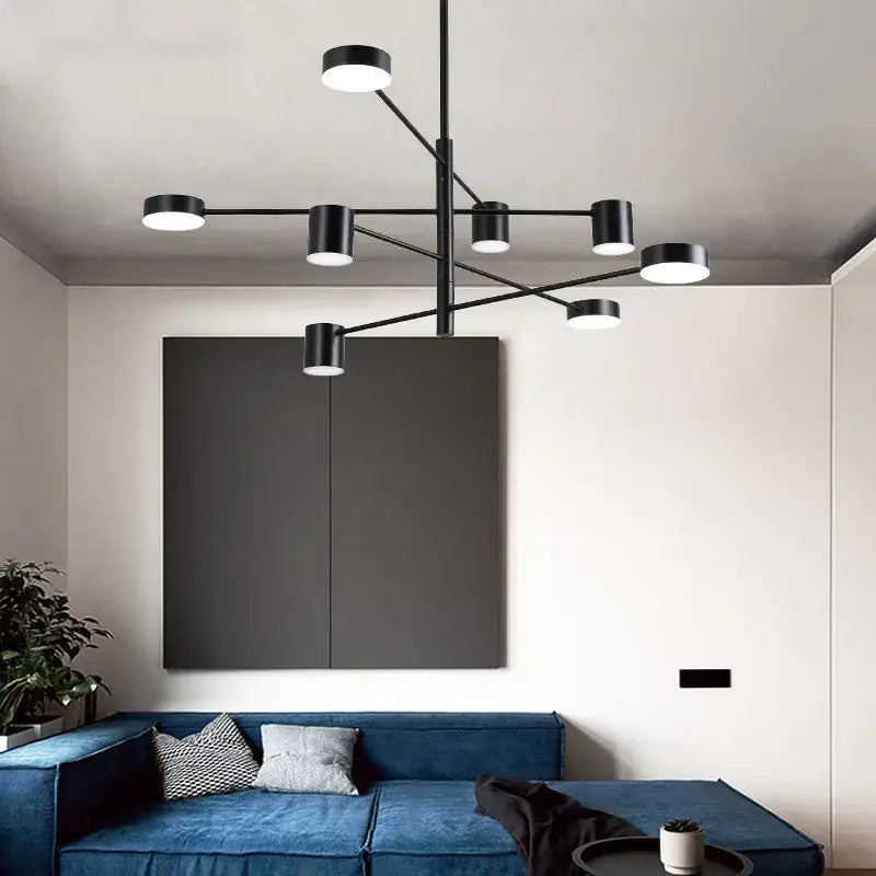 Modern black wrought iron chandelier – living room radial light