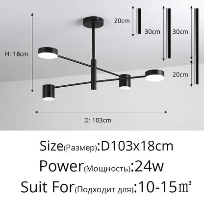 Modern black wrought iron chandelier – living room radial light