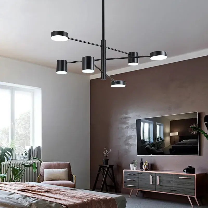 Modern black wrought iron chandelier – living room radial light