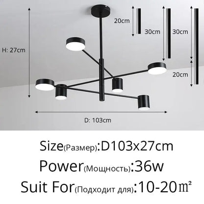 Modern black wrought iron chandelier – living room radial light