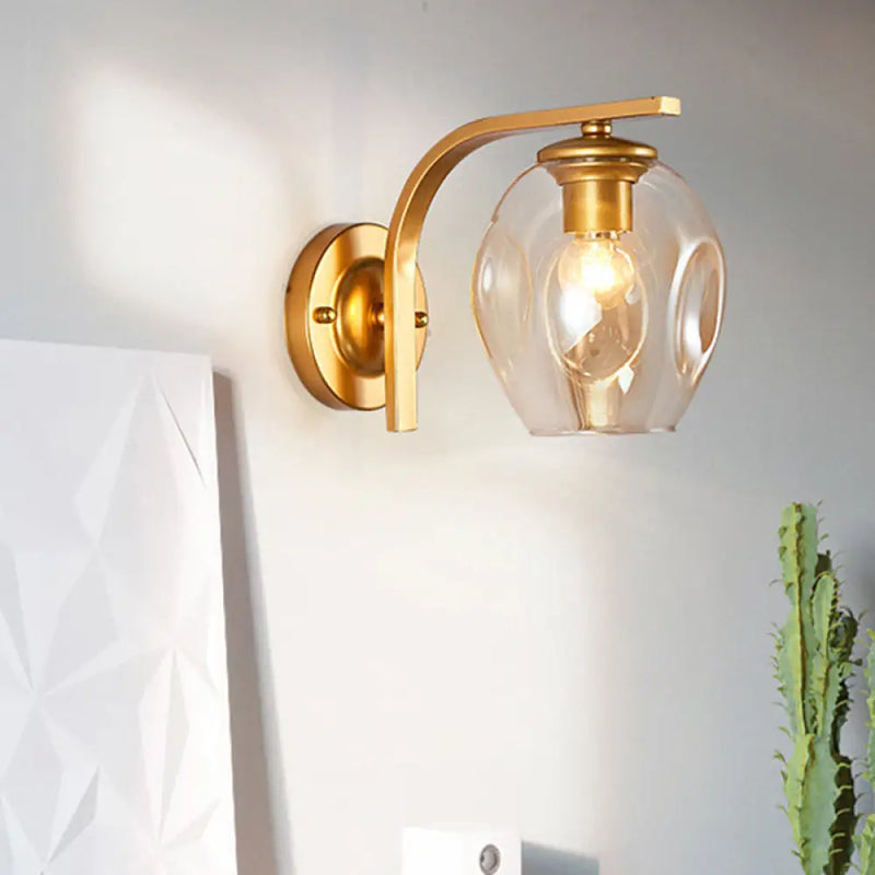 DecorBites™ Modern Blown Glass Cup Sconce Wall Mounted Lighting - Blue/Green/Amber - 1 Head, Black/Gold Curved Arm - Bedside