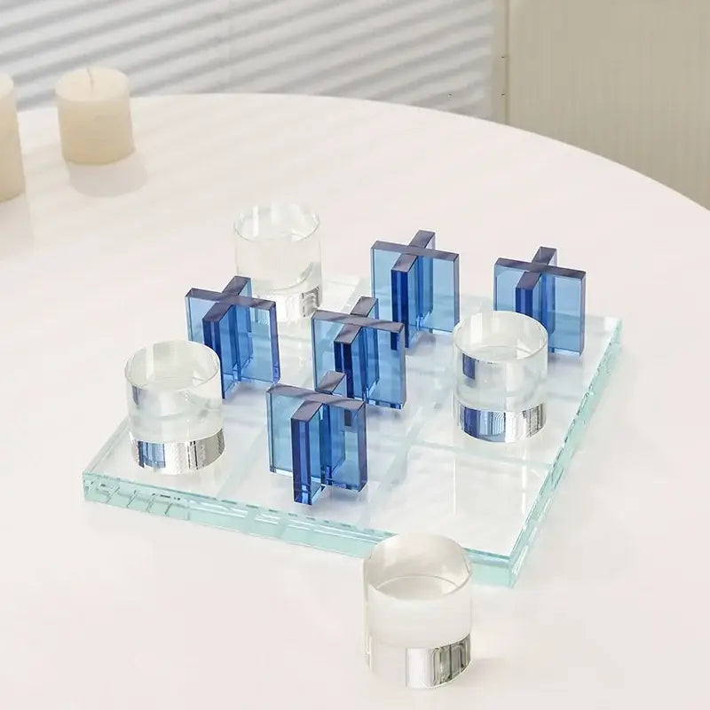 Modern blue acrylic crystal chessboard living room set