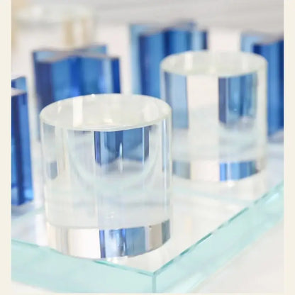Modern blue acrylic crystal chessboard living room set