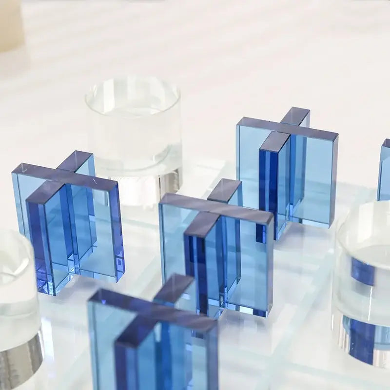 Modern blue acrylic crystal chessboard living room set
