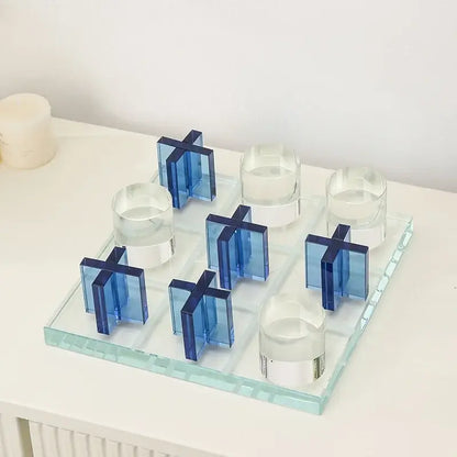 Modern blue acrylic crystal chessboard living room set