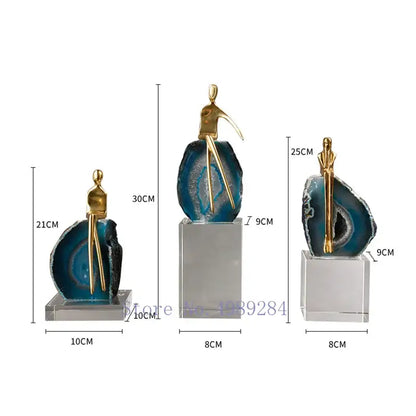 Modern blue agate crystal golden sculpture living room decor