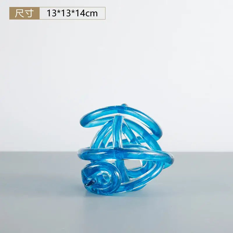 Modern blue amber and gray glass coil ball decorative figurine living room decor