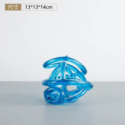 Modern blue amber and gray glass coil ball decorative figurine living room decor