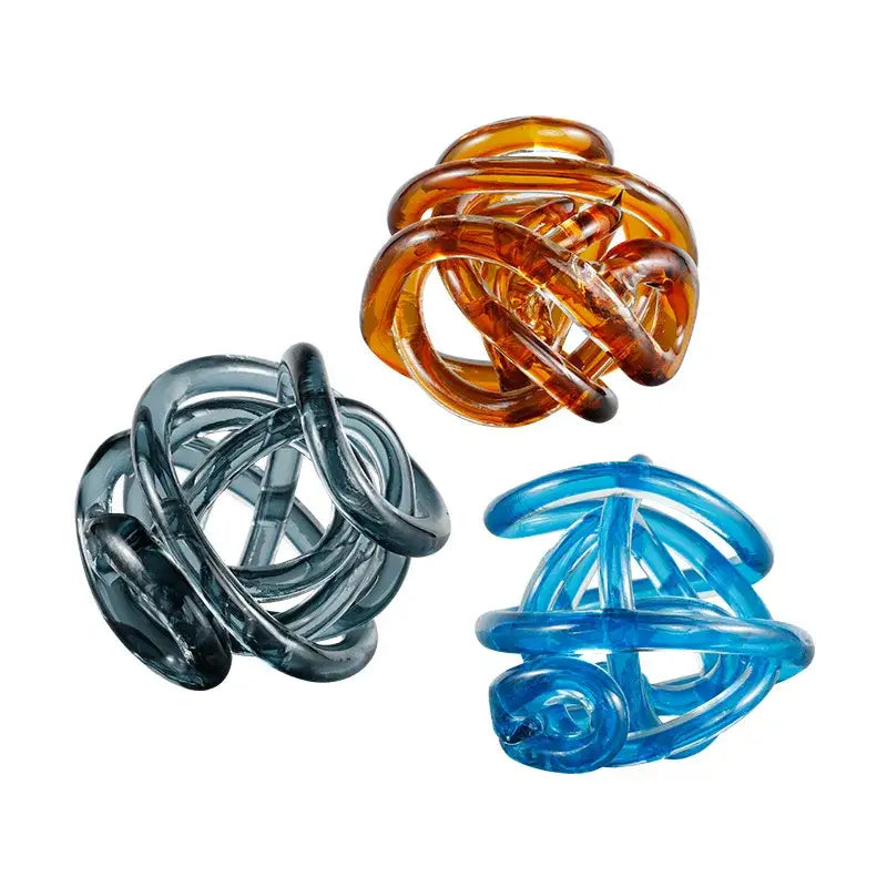 Modern blue amber and gray glass coil ball decorative figurine living room decor