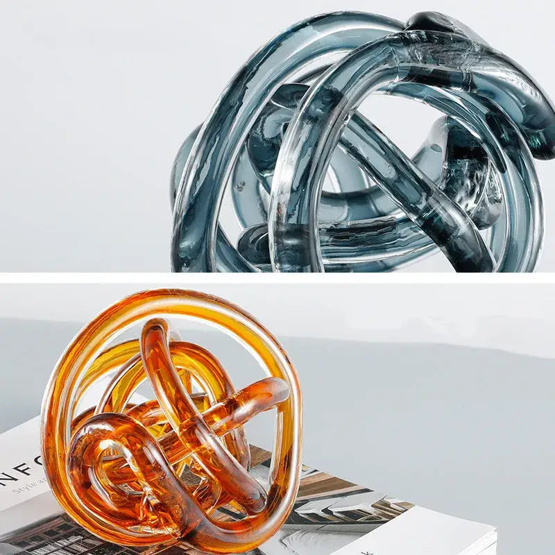 Modern blue amber and gray glass coil ball decorative figurine living room decor